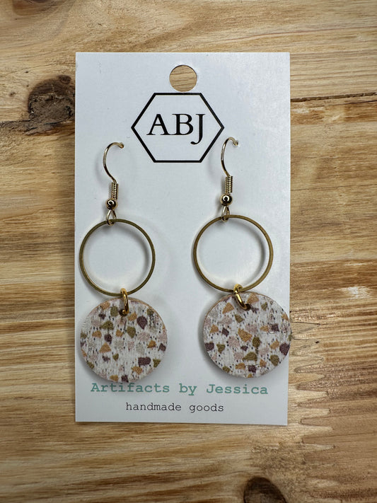 Tan Gray Cream Double Circle Earrings