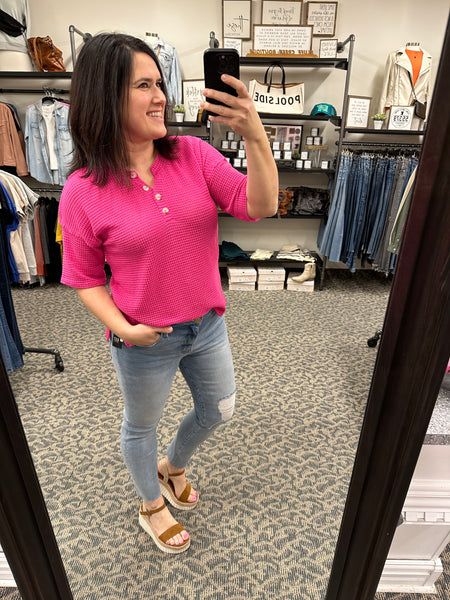 Hot Pink Button Top