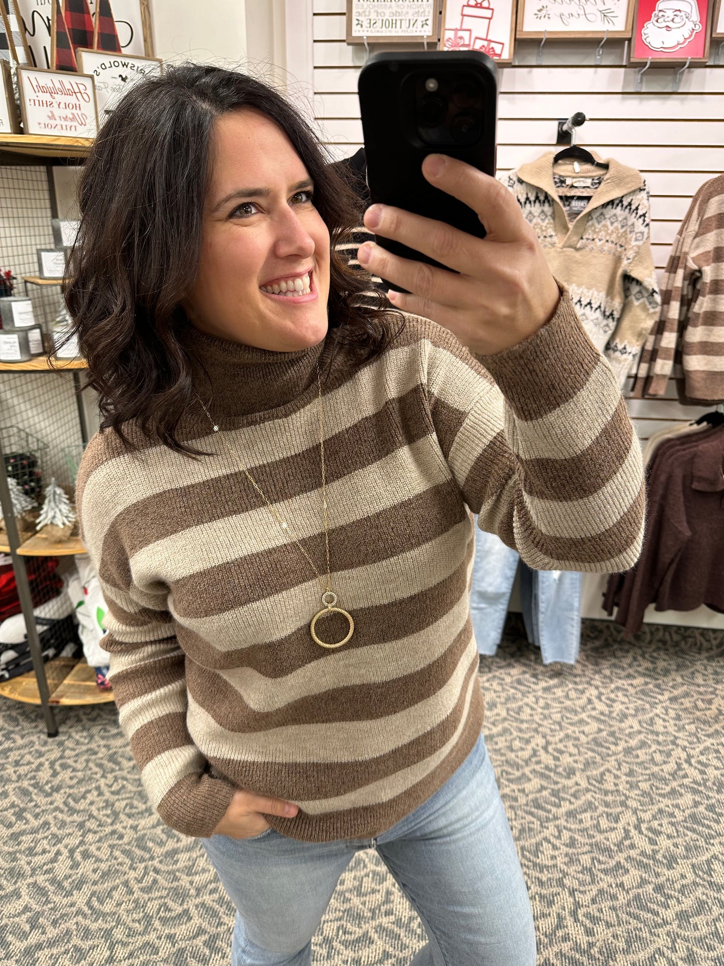 Cocoa Wide Stripe Turtleneck