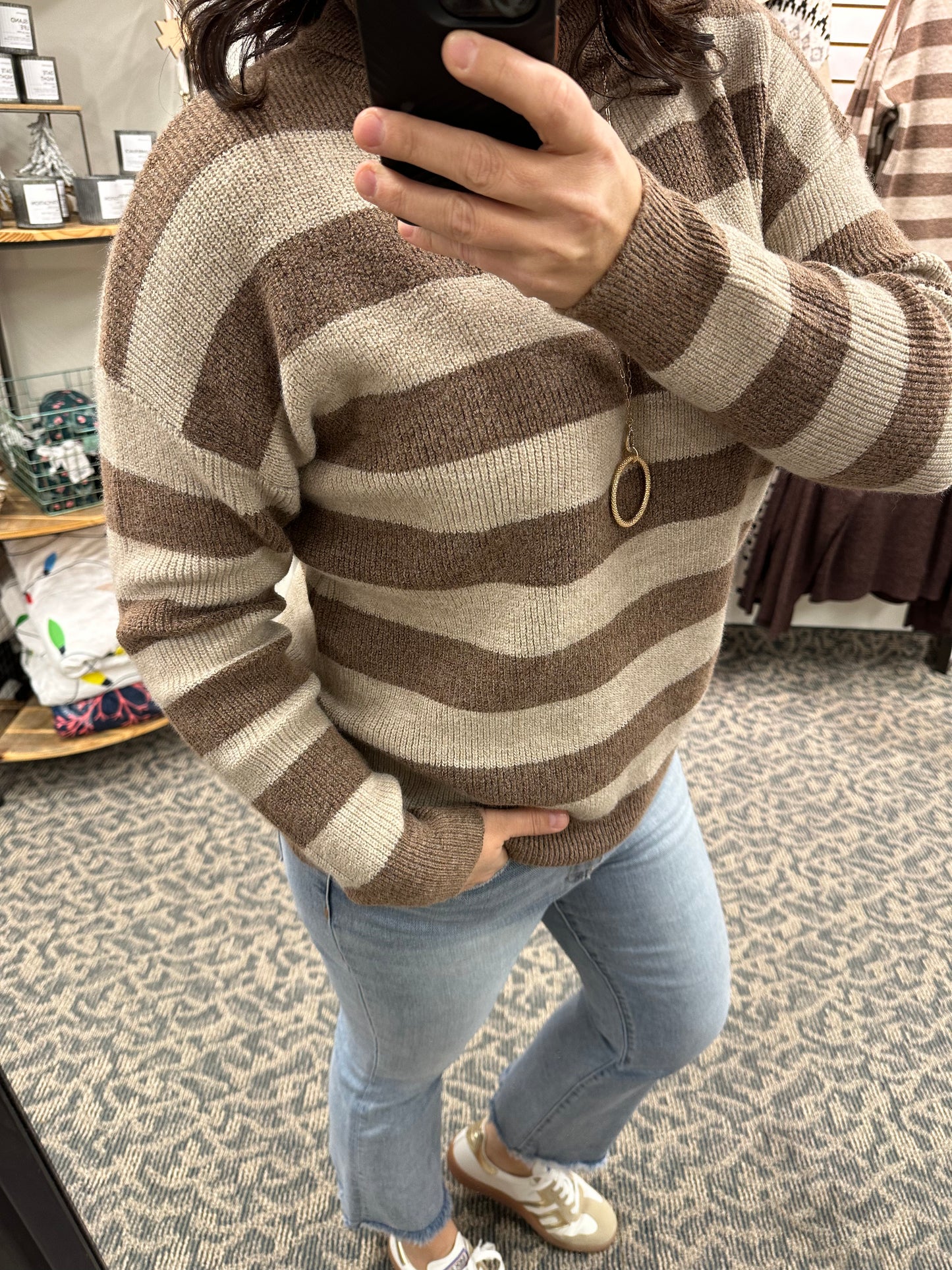 Cocoa Wide Stripe Turtleneck