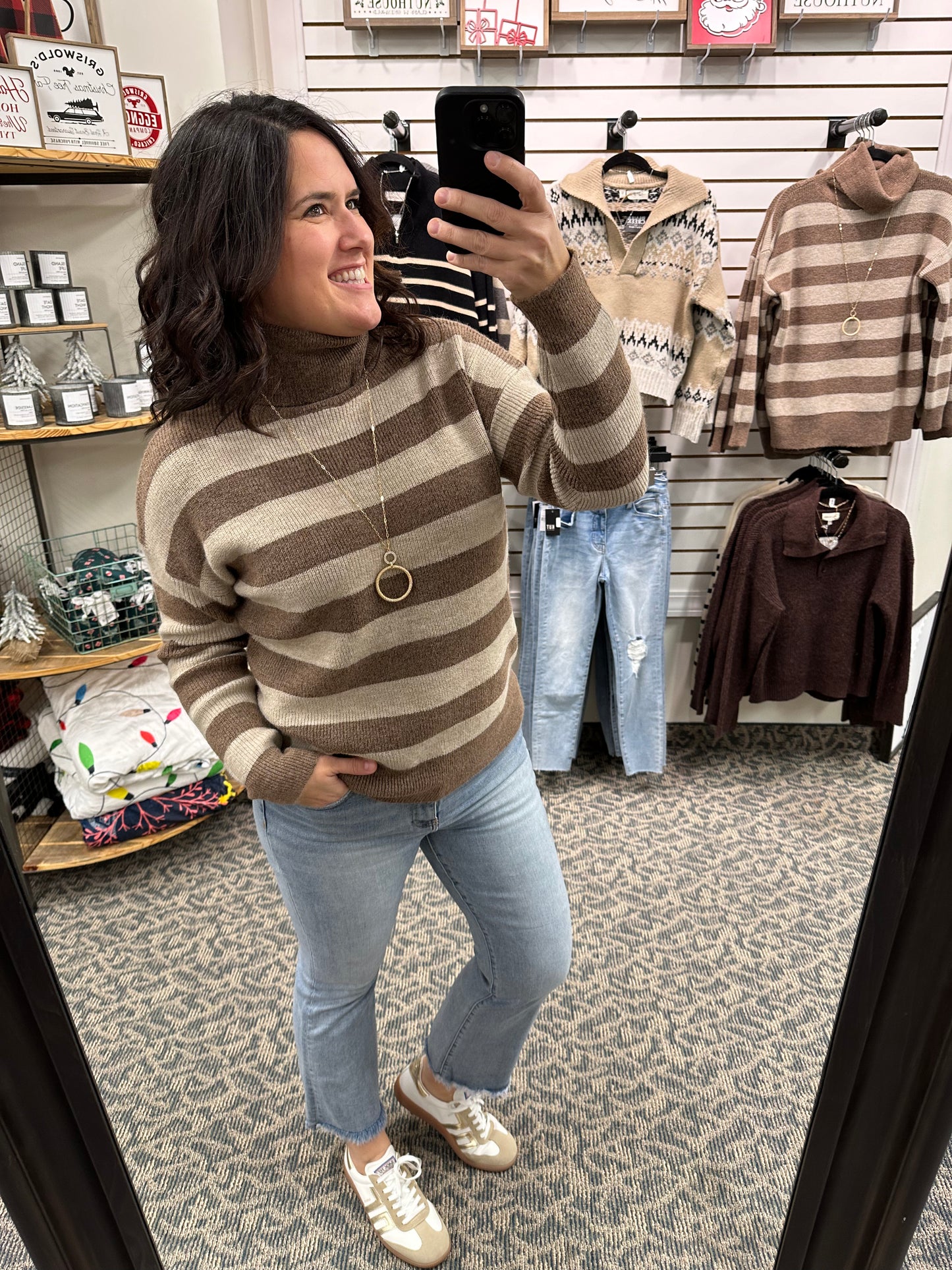 Cocoa Wide Stripe Turtleneck