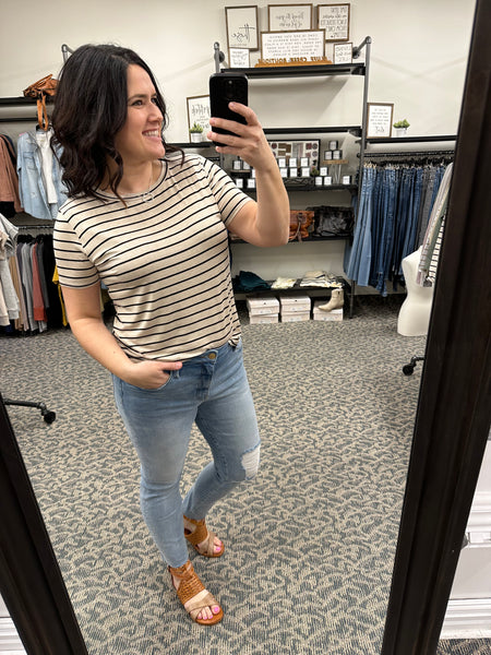 Taupe and Black Striped Top