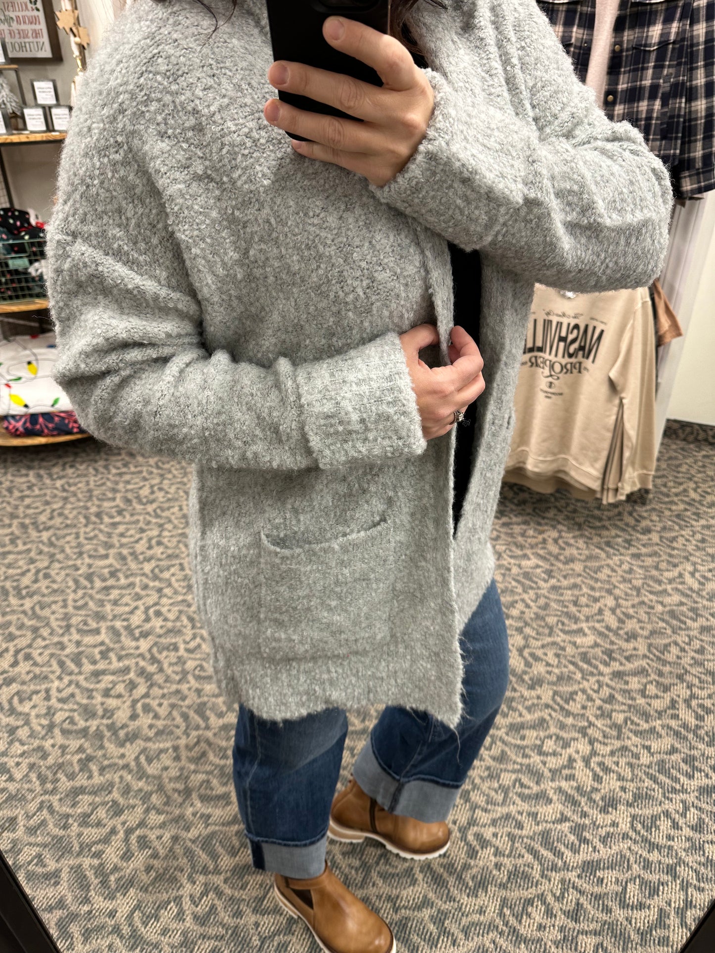 Heather Grey Fuzzy Cardigan