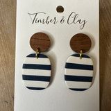 Rounded Rectangle Dangles w/wood post Jewelry - Earrings Timber & Clay
