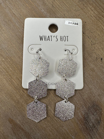 Hexy Silver Textured Earring