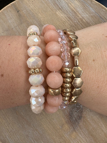 Natural Pink Stone Bracelet Set