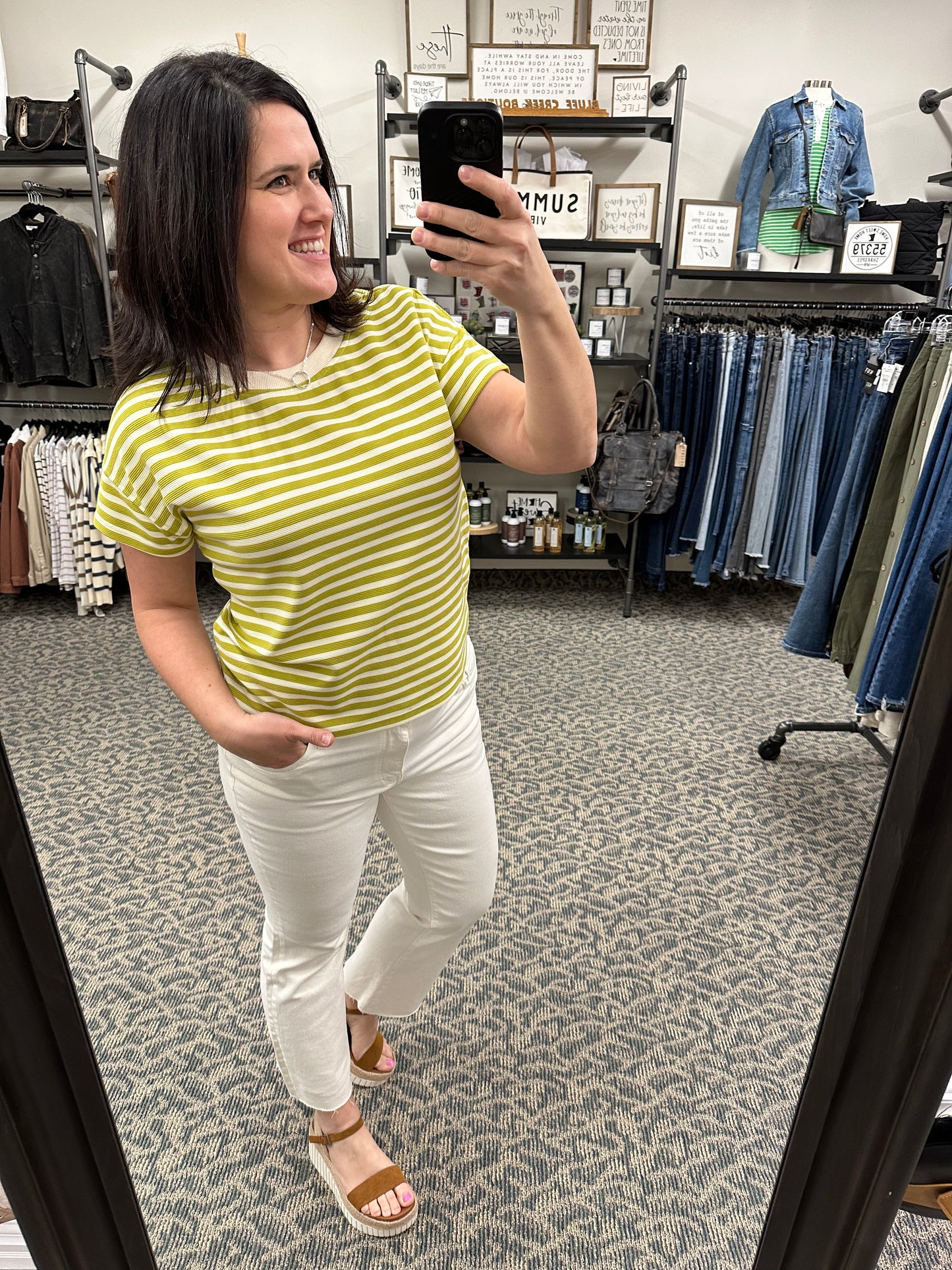 Green Lime Textured Striped Top
