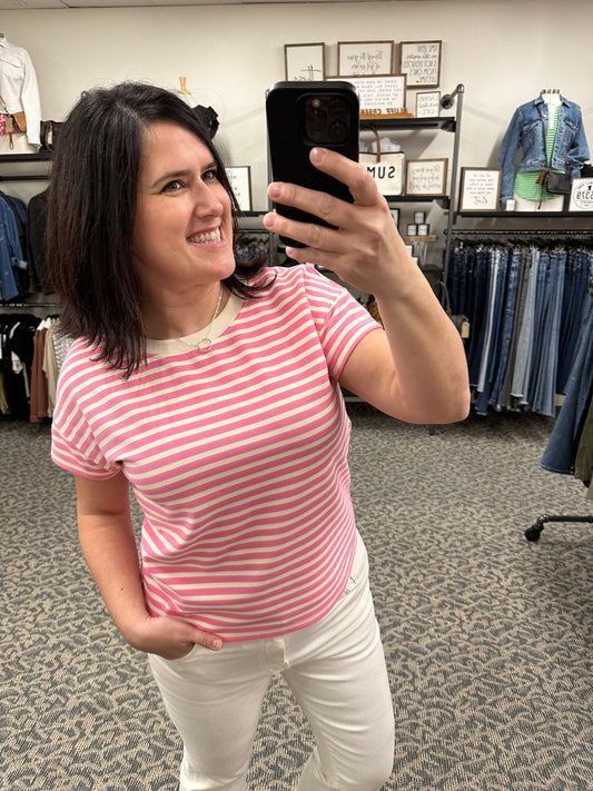 Pink Textured Striped Top