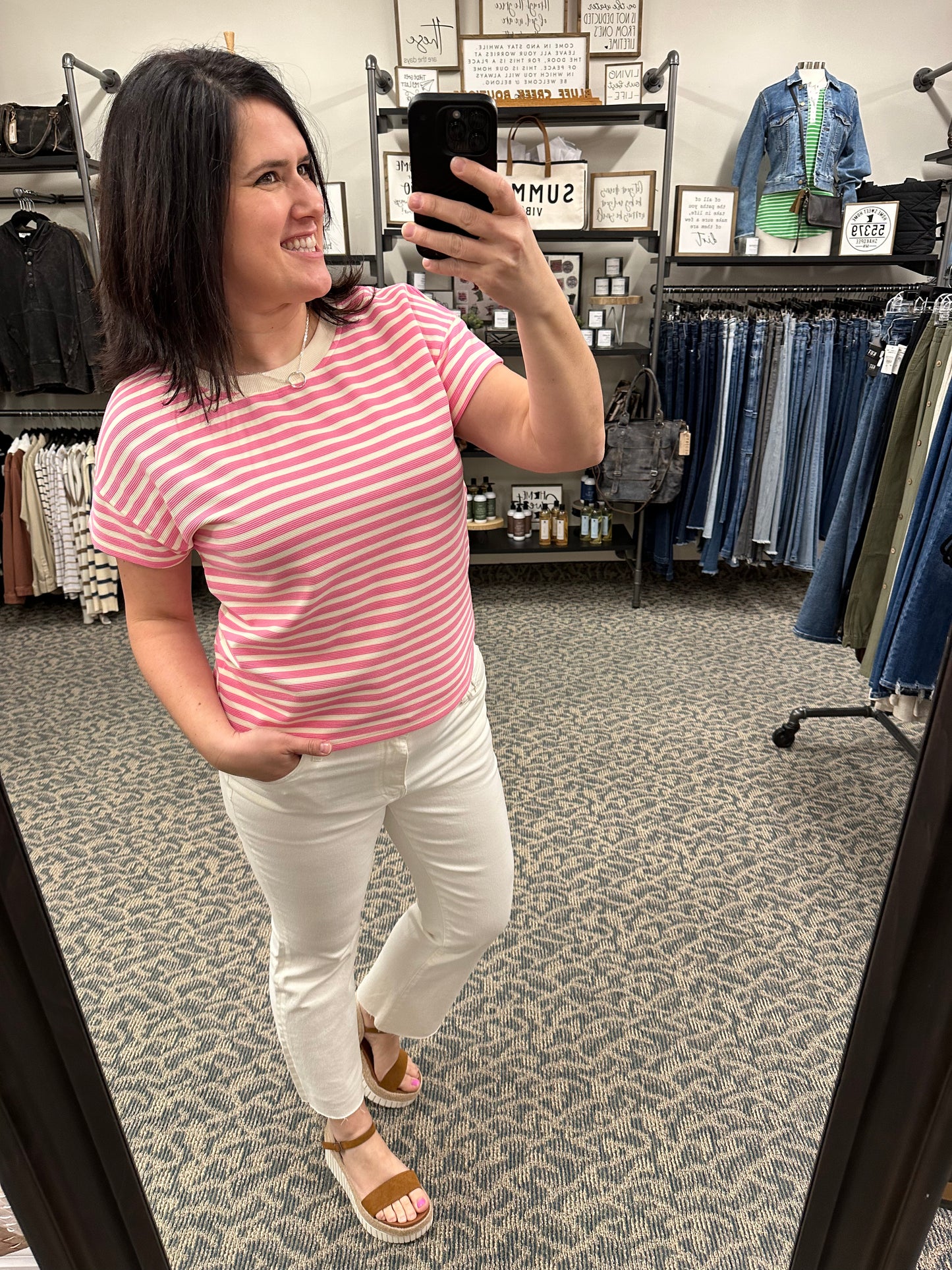 Pink Textured Striped Top