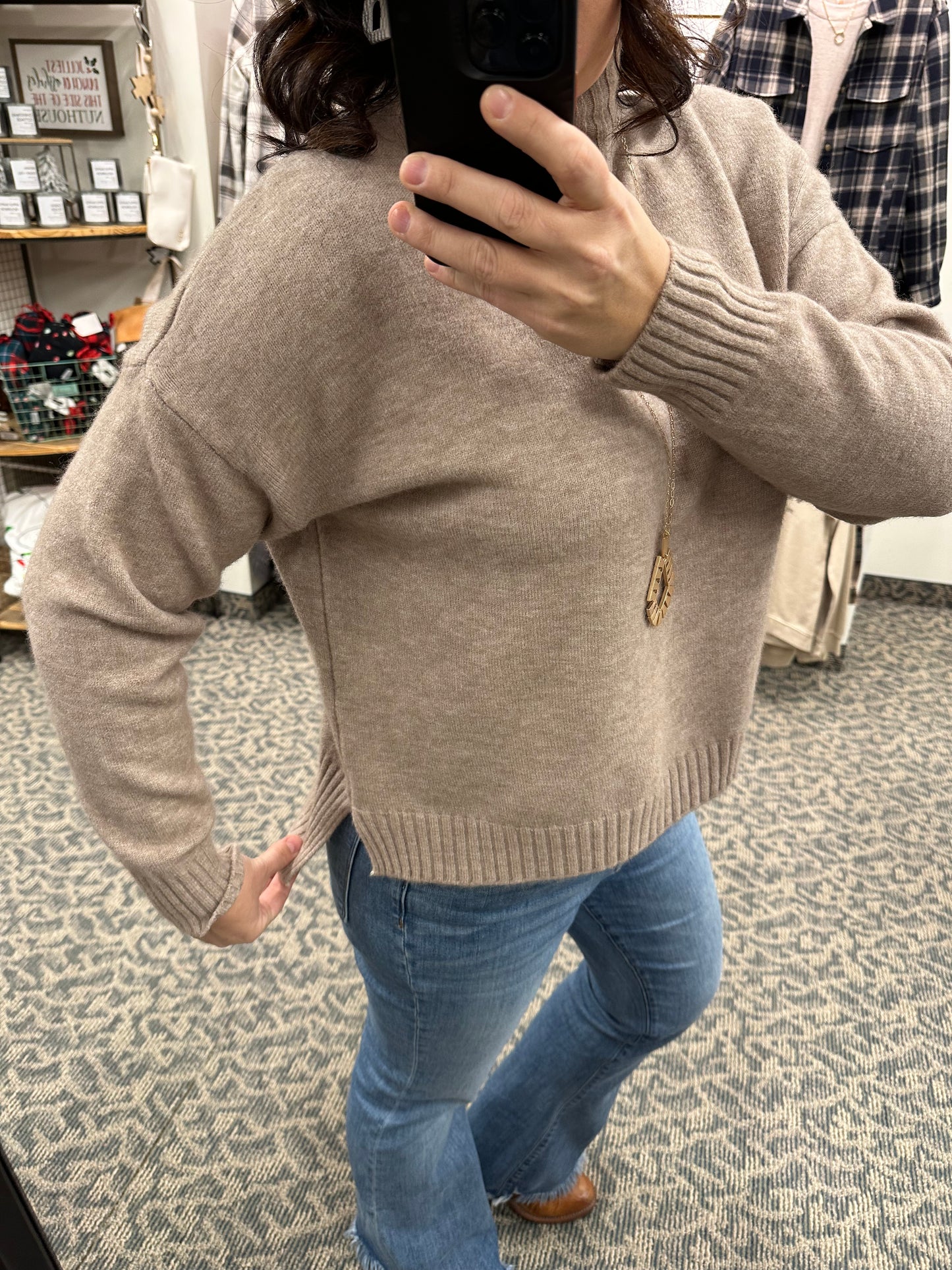 Taupe Haylo Mock Neck Sweater