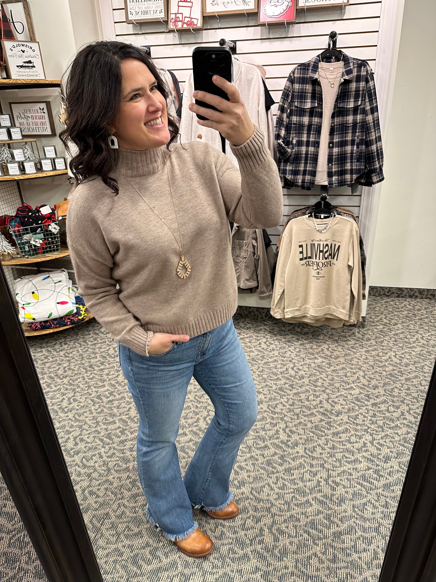 Taupe Haylo Mock Neck Sweater