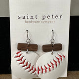 Baseball Earrings With Dark Wood Jewelry - Earrings St. Peter Hardware