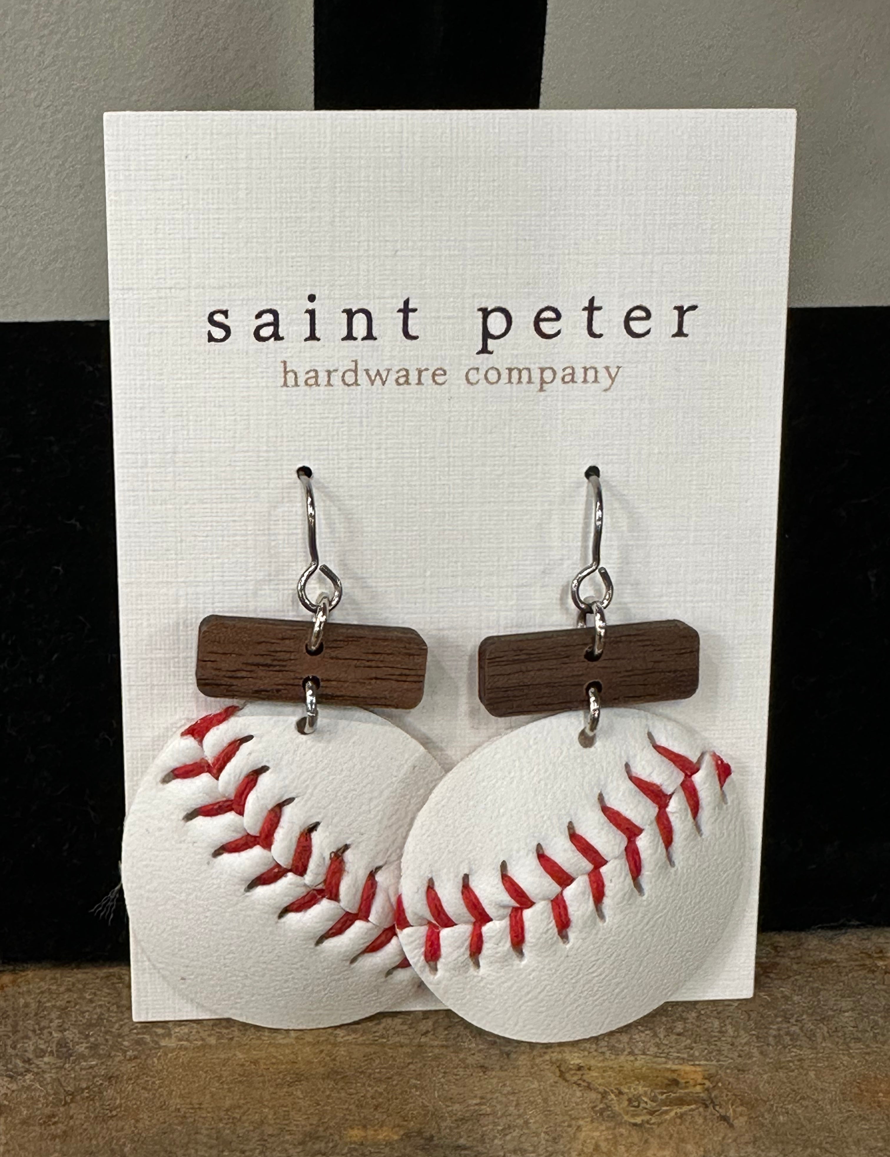 Baseball Earrings With Dark Wood Jewelry - Earrings St. Peter Hardware