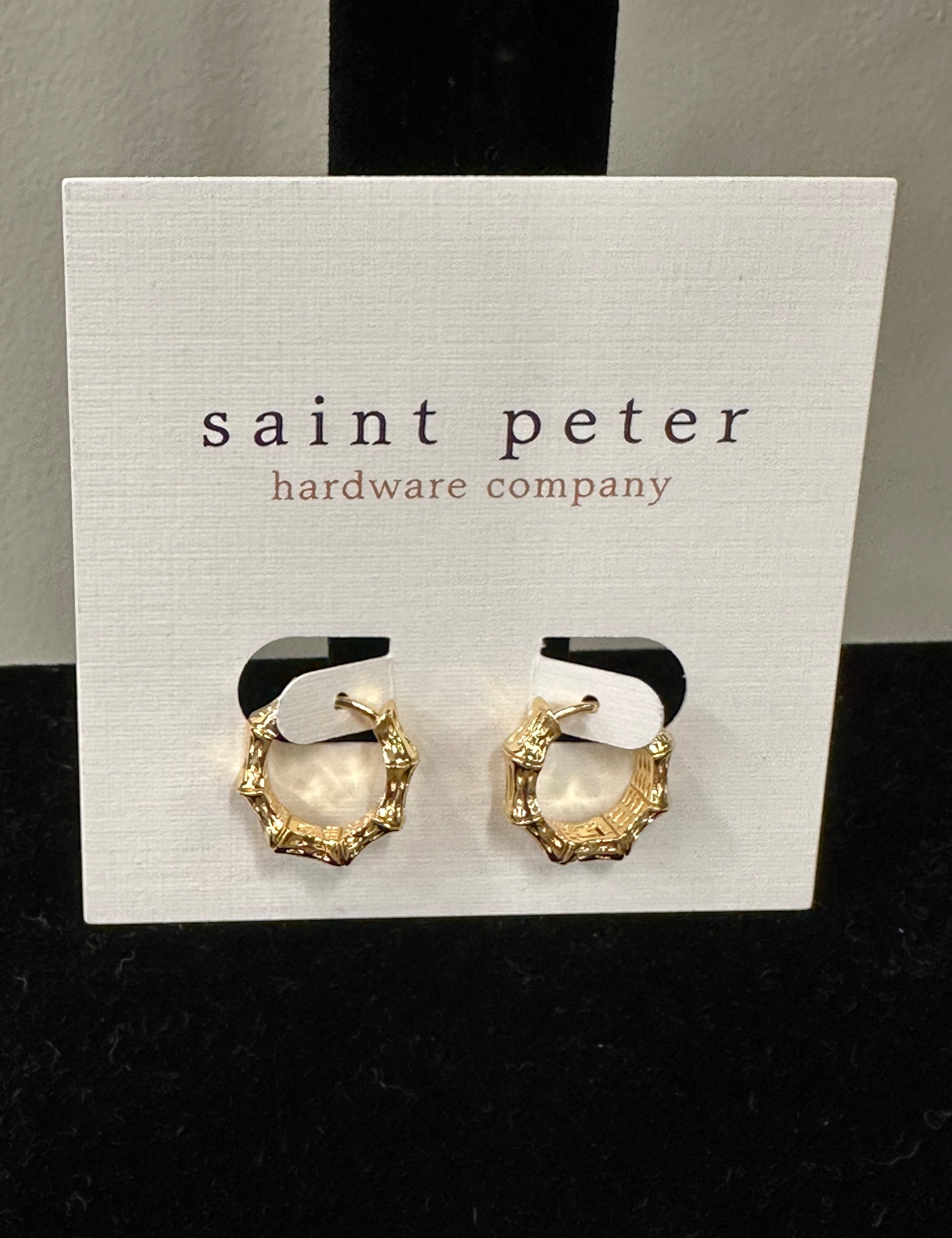 Gold Bamboo Textured Huggies Jewelry - Earrings St. Peter Hardware