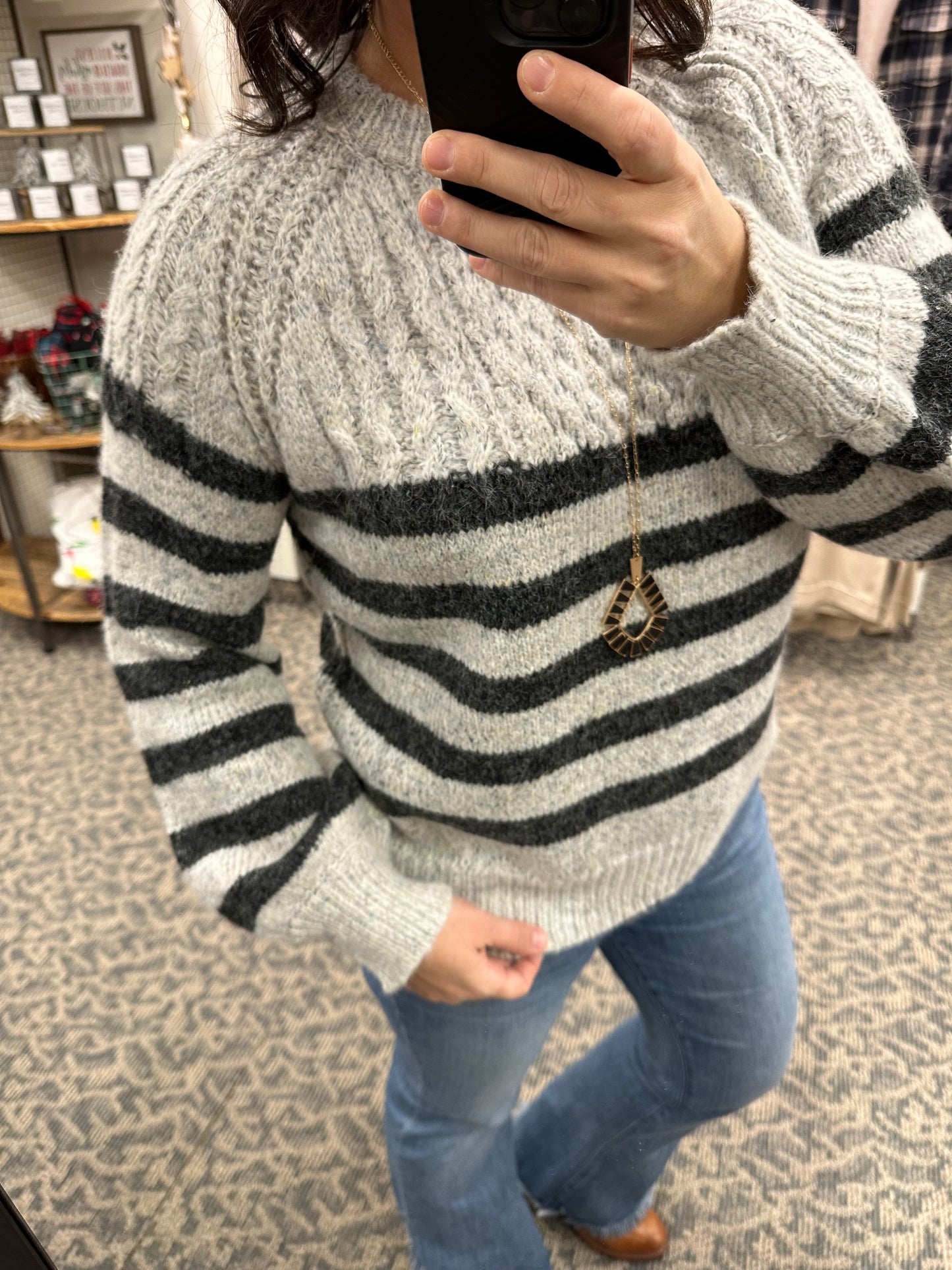 Grey Striped Pullover Sweater