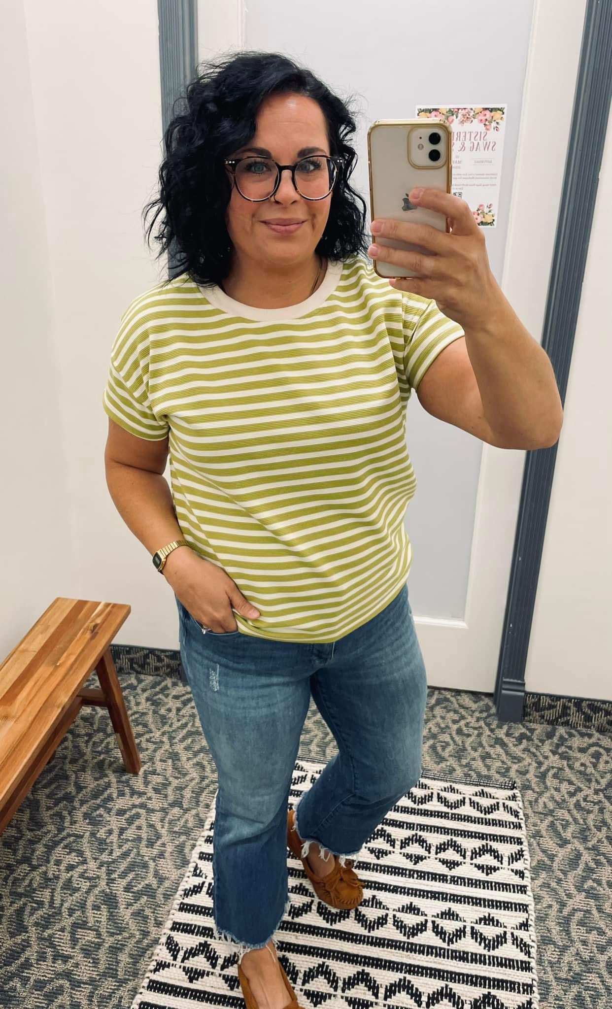 Green Lime Textured Striped Top
