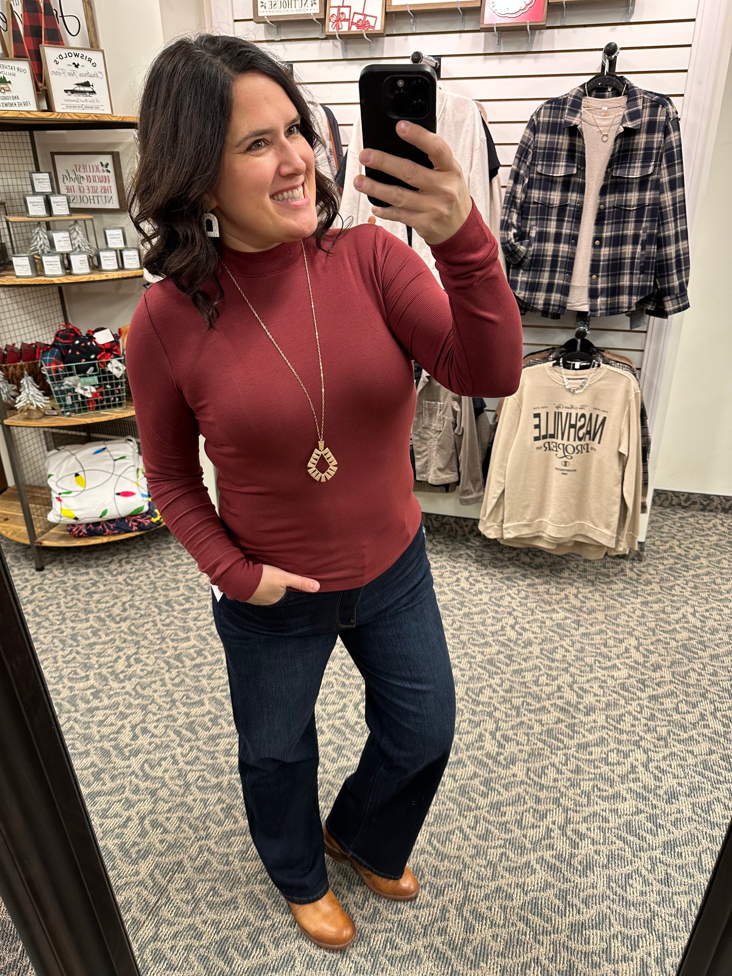 Maroon Ribbed Liz Top