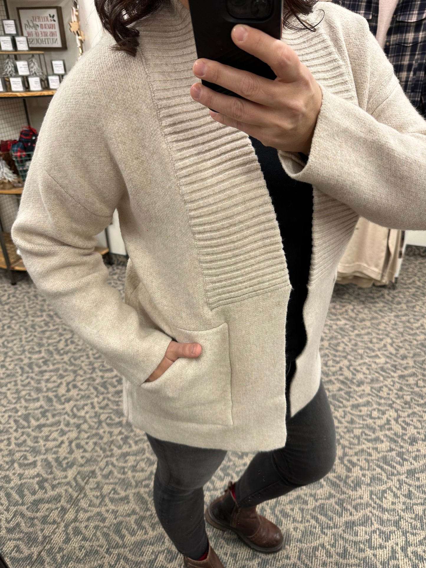 Oatmeal Open Front Cardigan