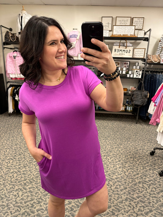 Electric Purple T-Shirt Side Pocket Dress