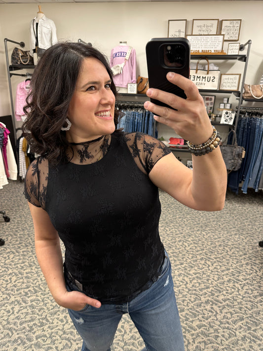 Black Lace Short Sleeve Top