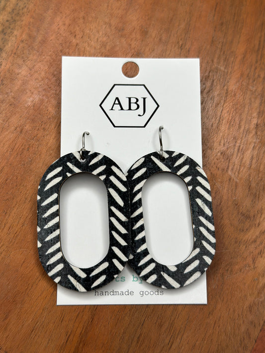 Black & White Oval Leather Earrings