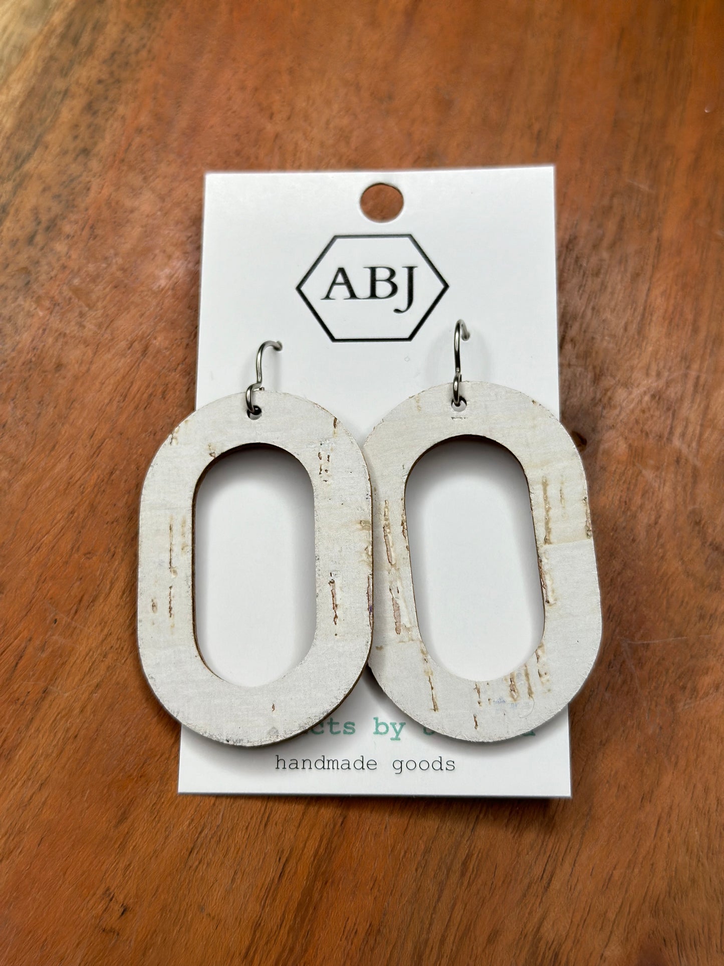 White Birch Oval Leather Earrings