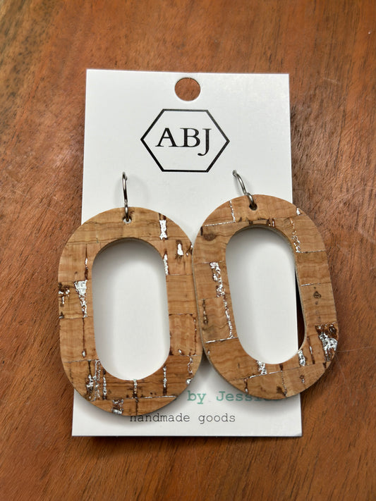 Cork Oval Leather Earrings