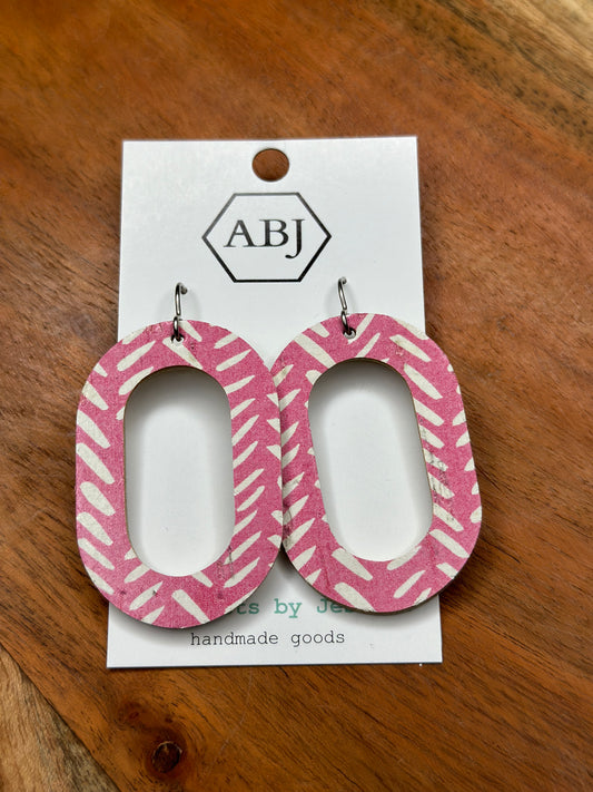 Pink & White Oval Leather Earrings