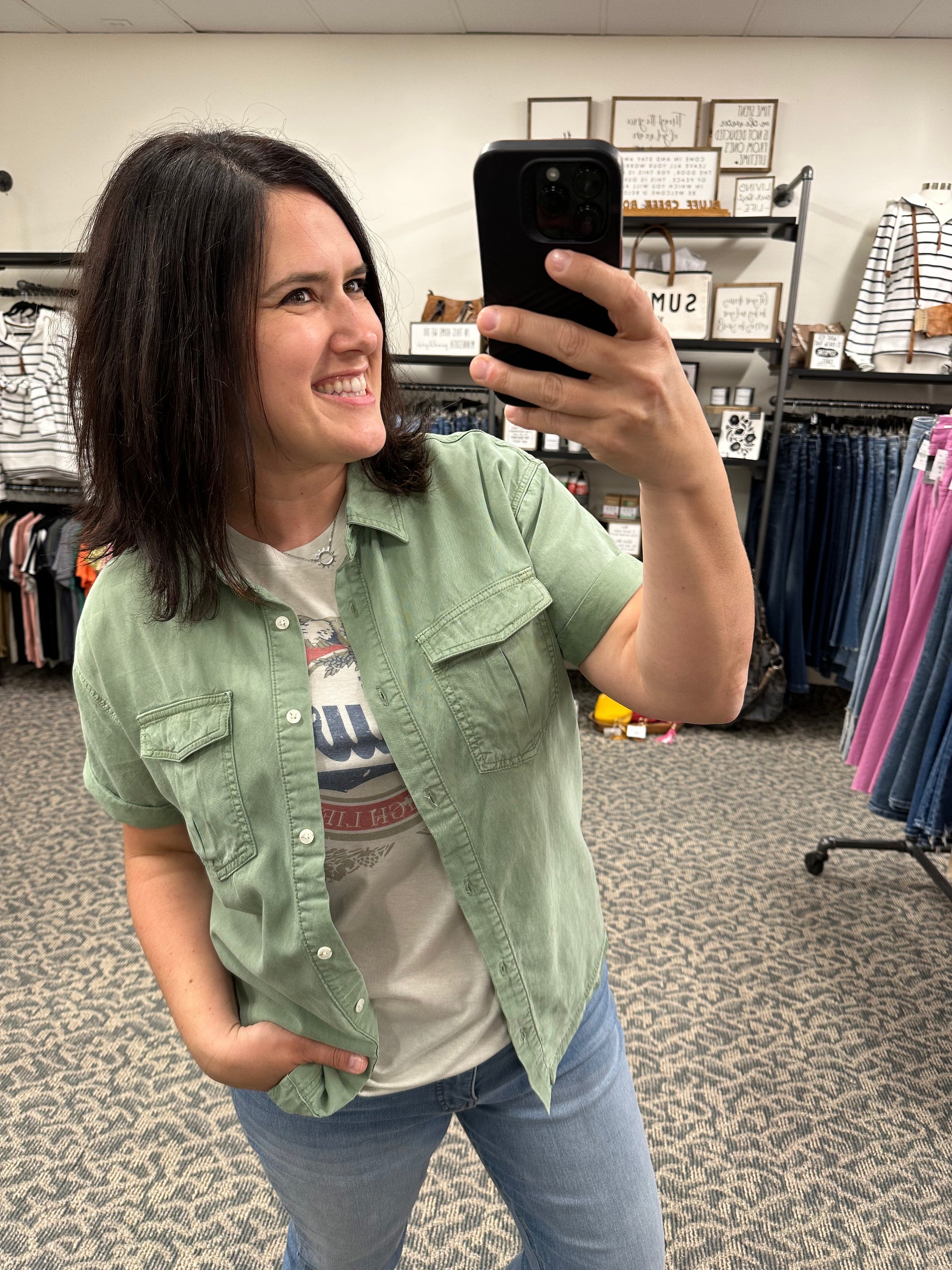 Ava Button Down Shirt (Palm Leaves)