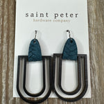 Dark Wood Drop Earrings w/ Teal Leather Jewelry - Earrings St. Peter Hardware