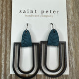 Dark Wood Drop Earrings w/ Teal Leather Jewelry - Earrings St. Peter Hardware