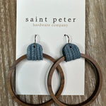 Large Circle Earrings w/ Blue Leather Jewelry - Earrings St. Peter Hardware