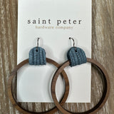 Large Circle Earrings w/ Blue Leather Jewelry - Earrings St. Peter Hardware