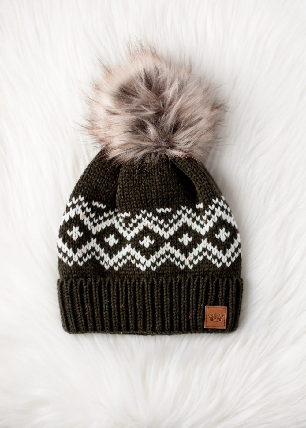 Olive & Speckled Pom Hat Accessories - Hat PANACHE