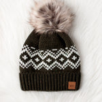 Olive & Speckled Pom Hat Accessories - Hat PANACHE