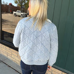 Light Denim Blue Quilted Bomber Jacket Outerwear- Jackets Mystree