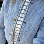 Light Denim Blue Quilted Bomber Jacket Outerwear- Jackets Mystree