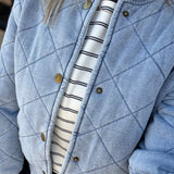 Light Denim Blue Quilted Bomber Jacket Outerwear- Jackets Mystree