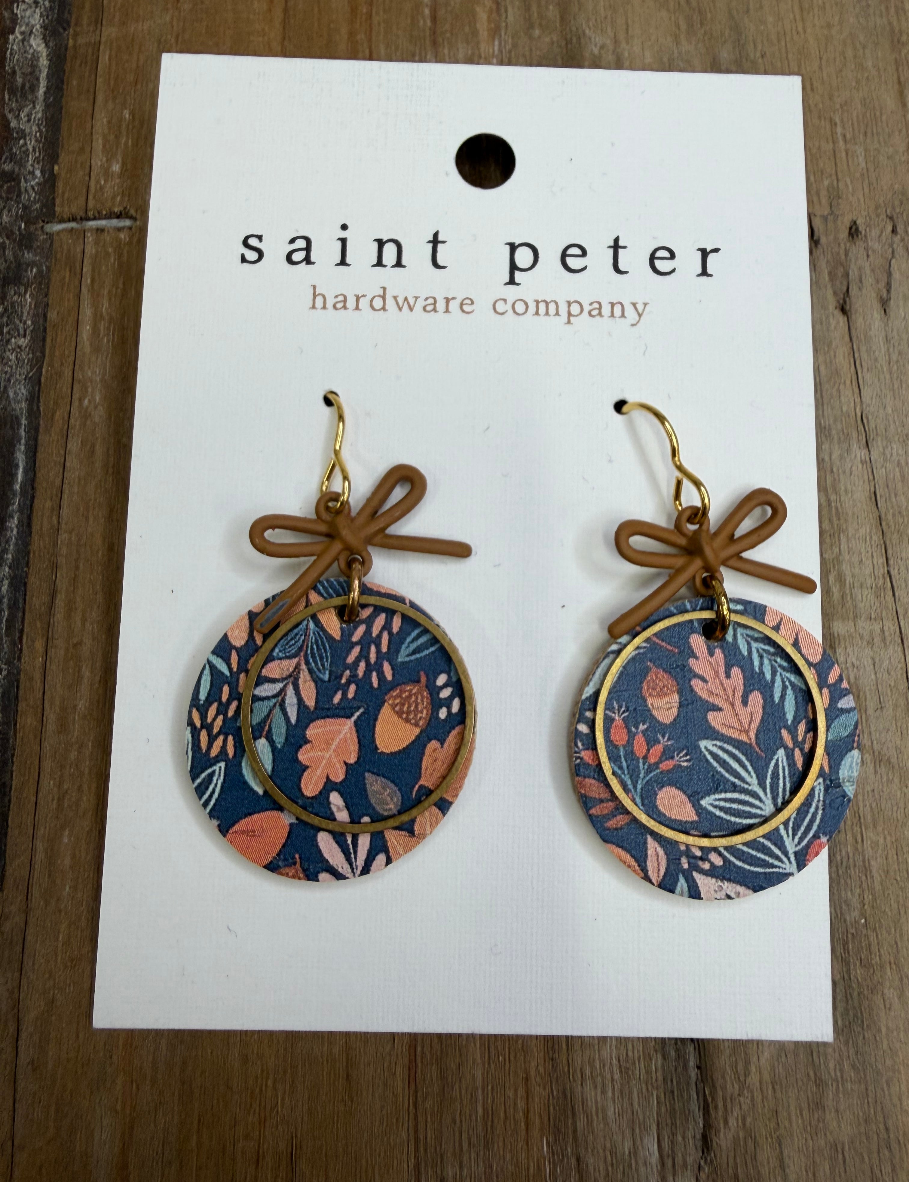 Floral Circle Brown Bow Earrings Jewelry - Earrings SAINT PETER HARDWARE