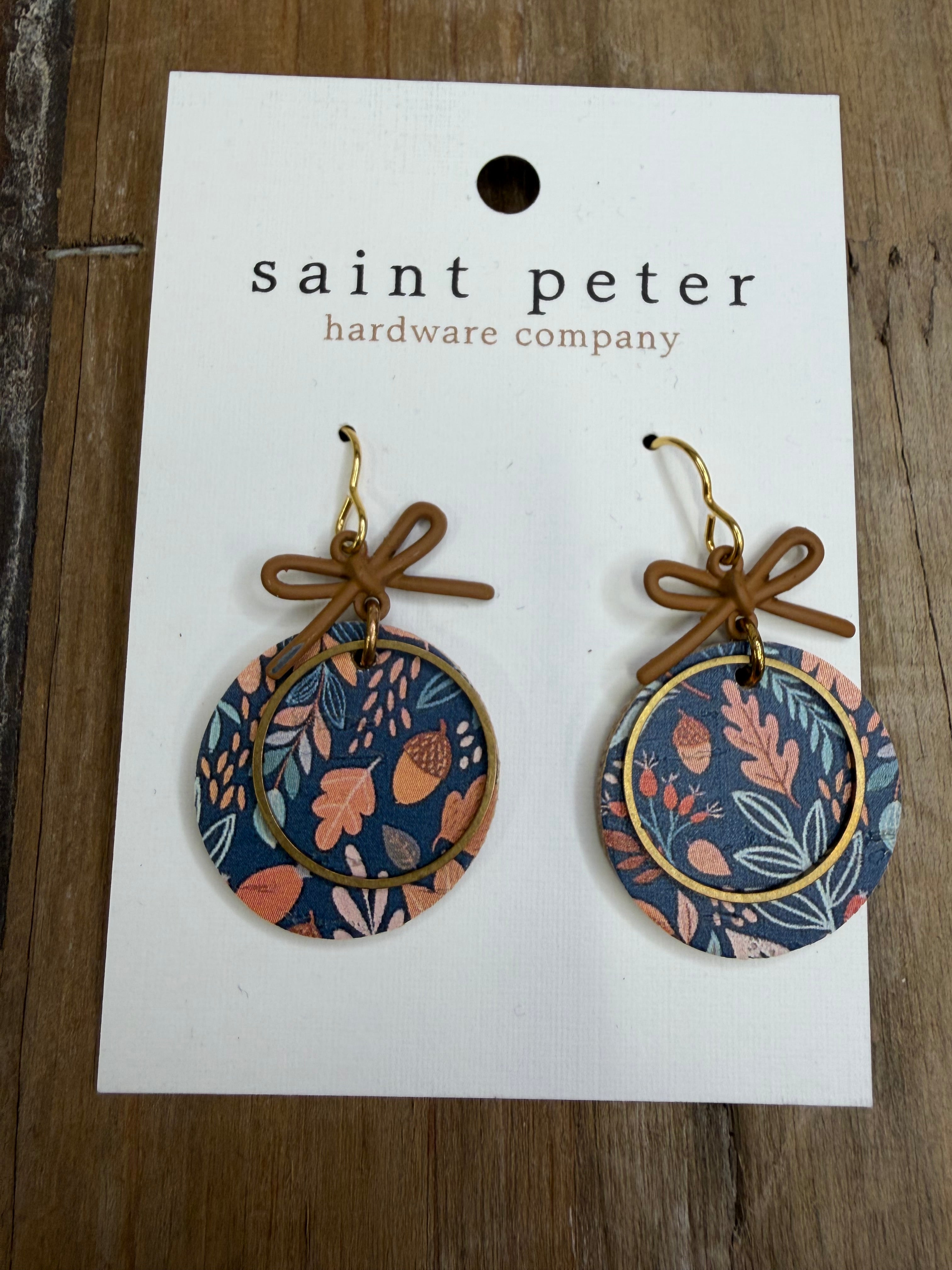 Floral Circle Brown Bow Earrings Jewelry - Earrings SAINT PETER HARDWARE