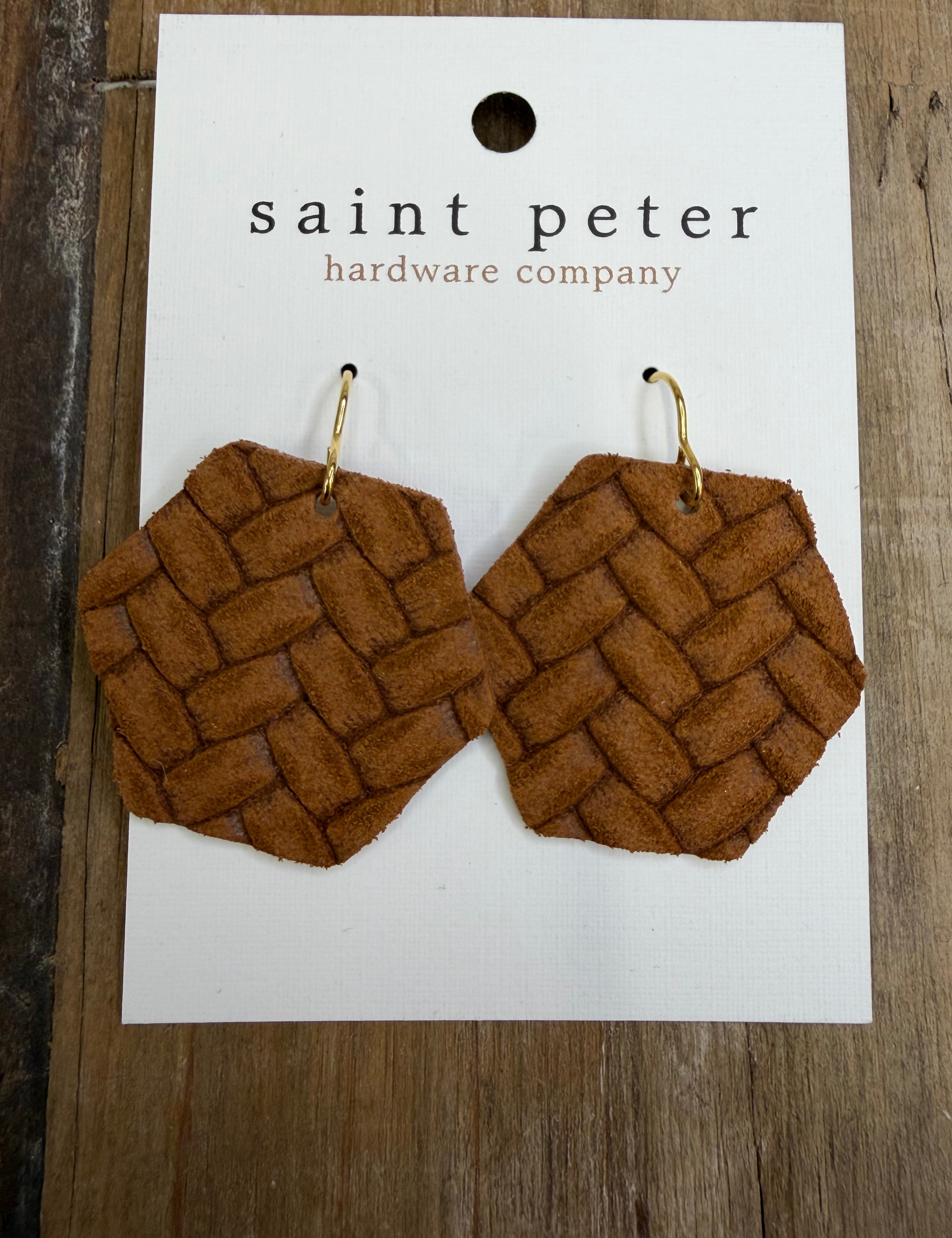 Brown Textured Hexagon Earrings Jewelry - Earrings SAINT PETER HARDWARE