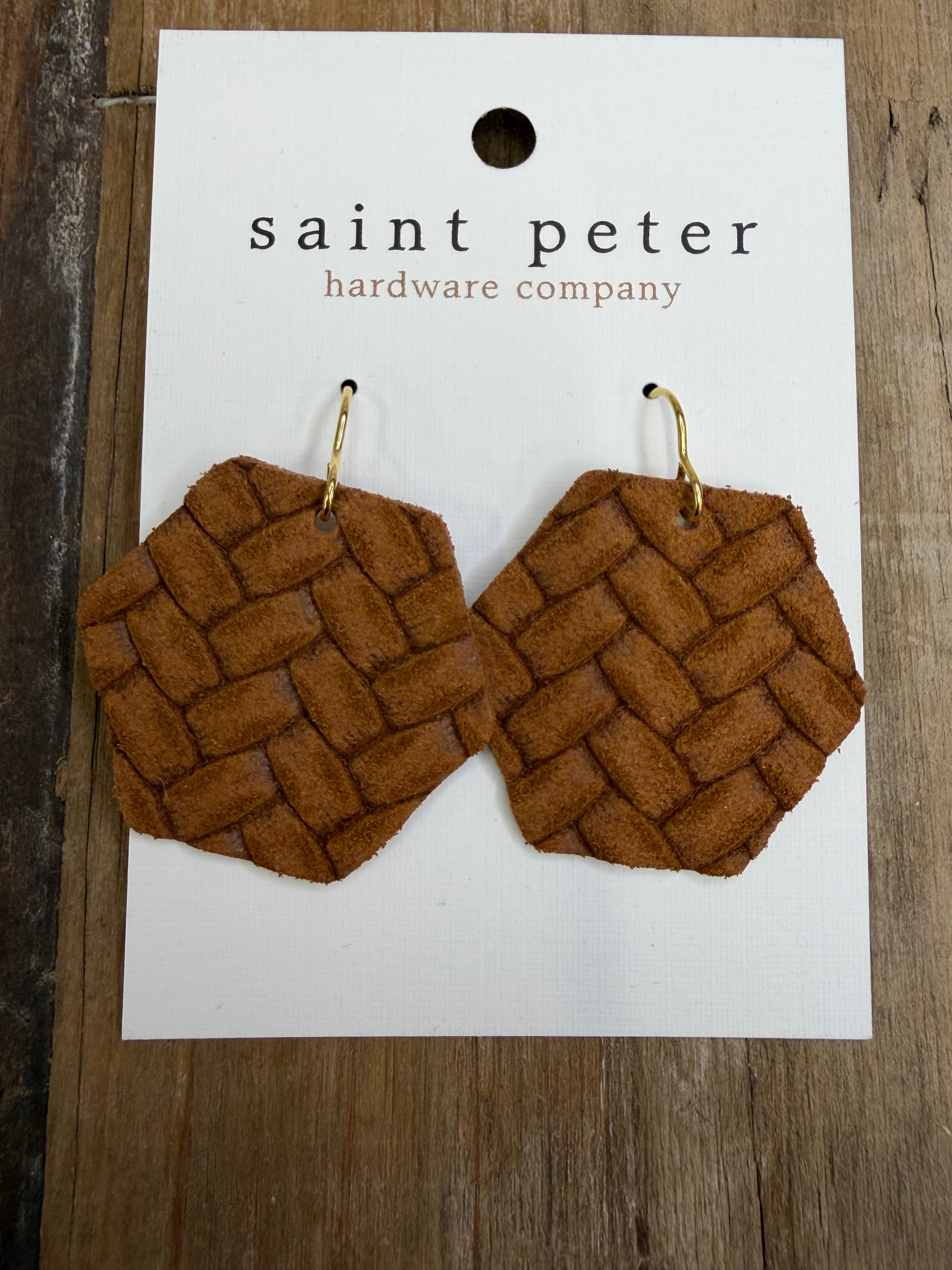 Brown Textured Hexagon Earrings Jewelry - Earrings SAINT PETER HARDWARE
