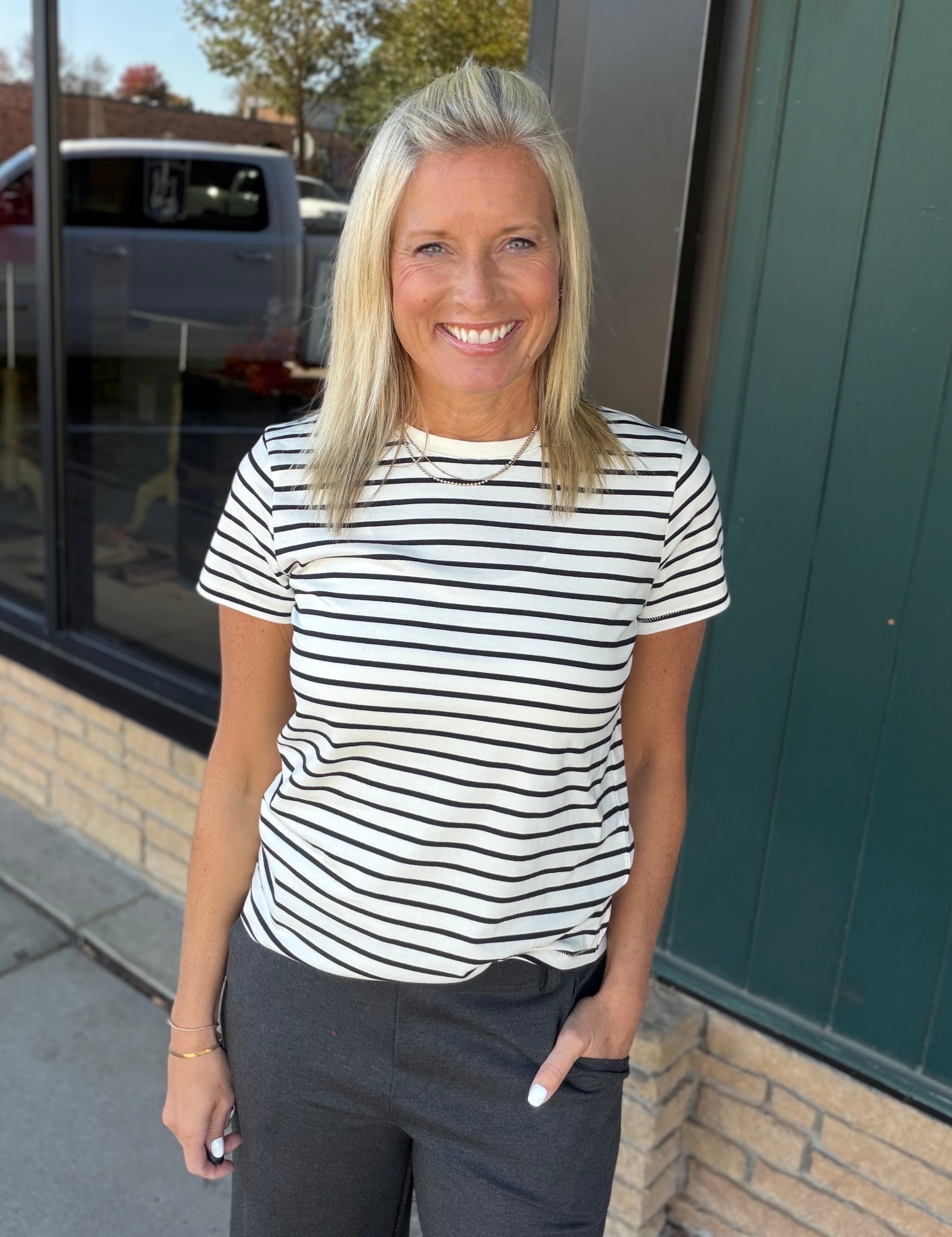 Black Cream Stripe Asher Tee Top - Tee THREAD & SUPPLY