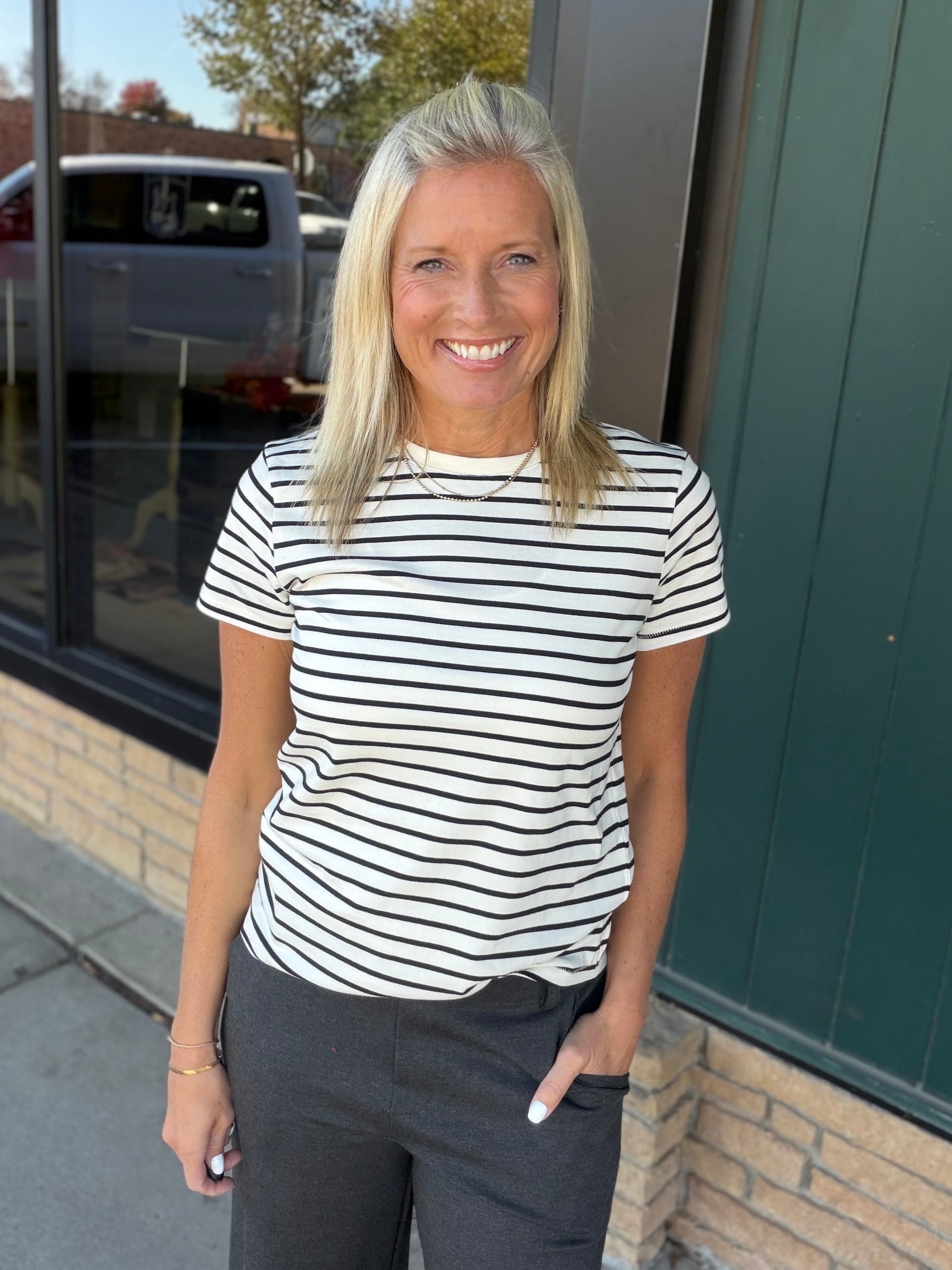 Black Cream Stripe Asher Tee Top - Tee THREAD & SUPPLY
