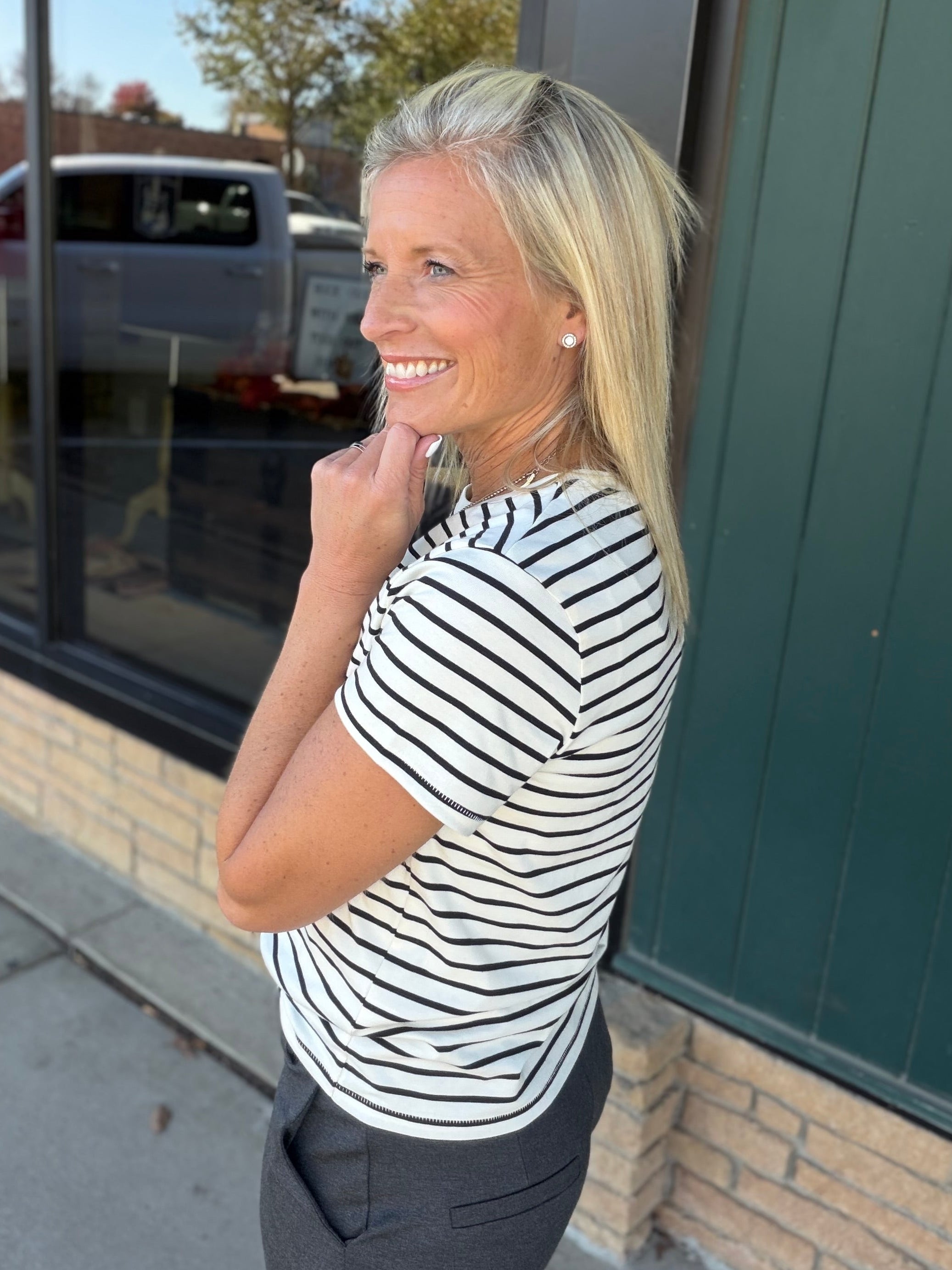 Black Cream Stripe Asher Tee Top - Tee THREAD & SUPPLY