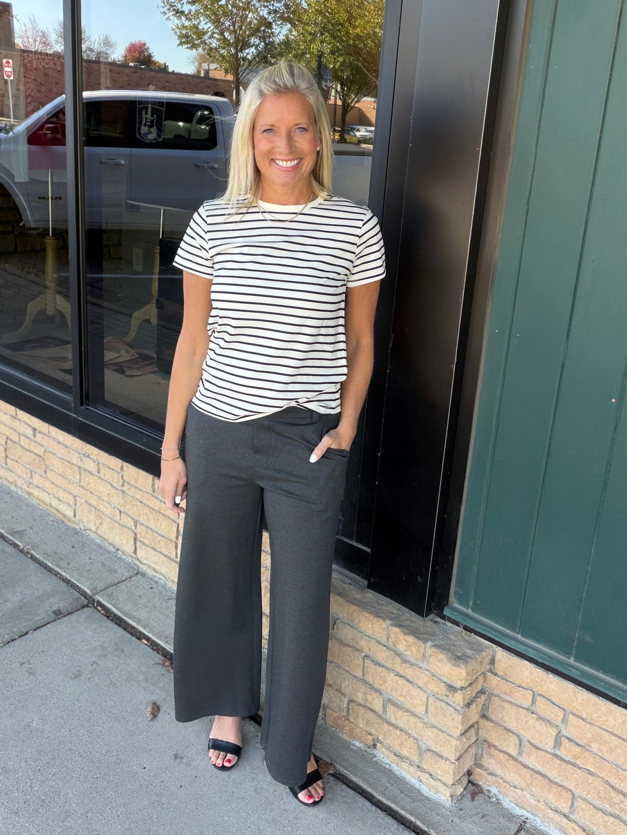 Charcoal Gray Pull-On Straight Leg Trouser Pants Bottoms - Pants Allie Rose