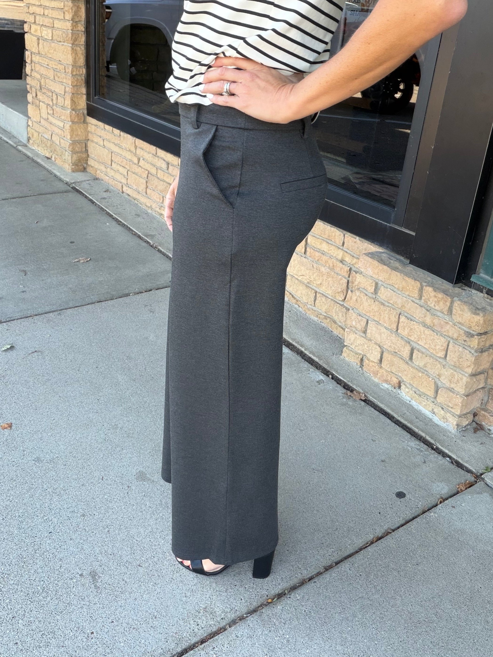Charcoal Gray Pull-On Straight Leg Trouser Pants Bottoms - Pants Allie Rose