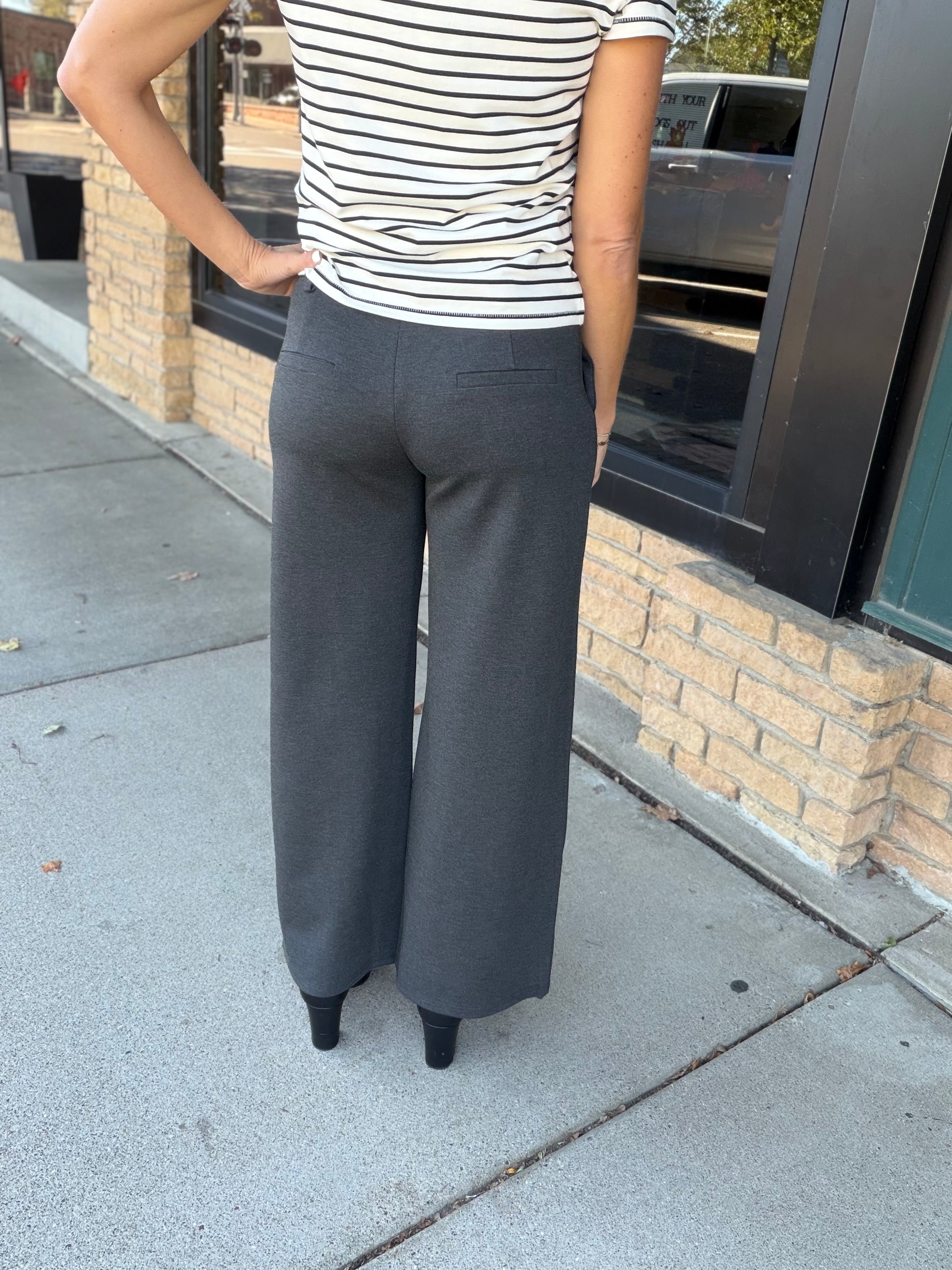Charcoal Gray Pull-On Straight Leg Trouser Pants Bottoms - Pants Allie Rose
