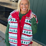 Christmas Tree Sherpa Fleece Button Vest Outerwear - Vest TRES BIEN