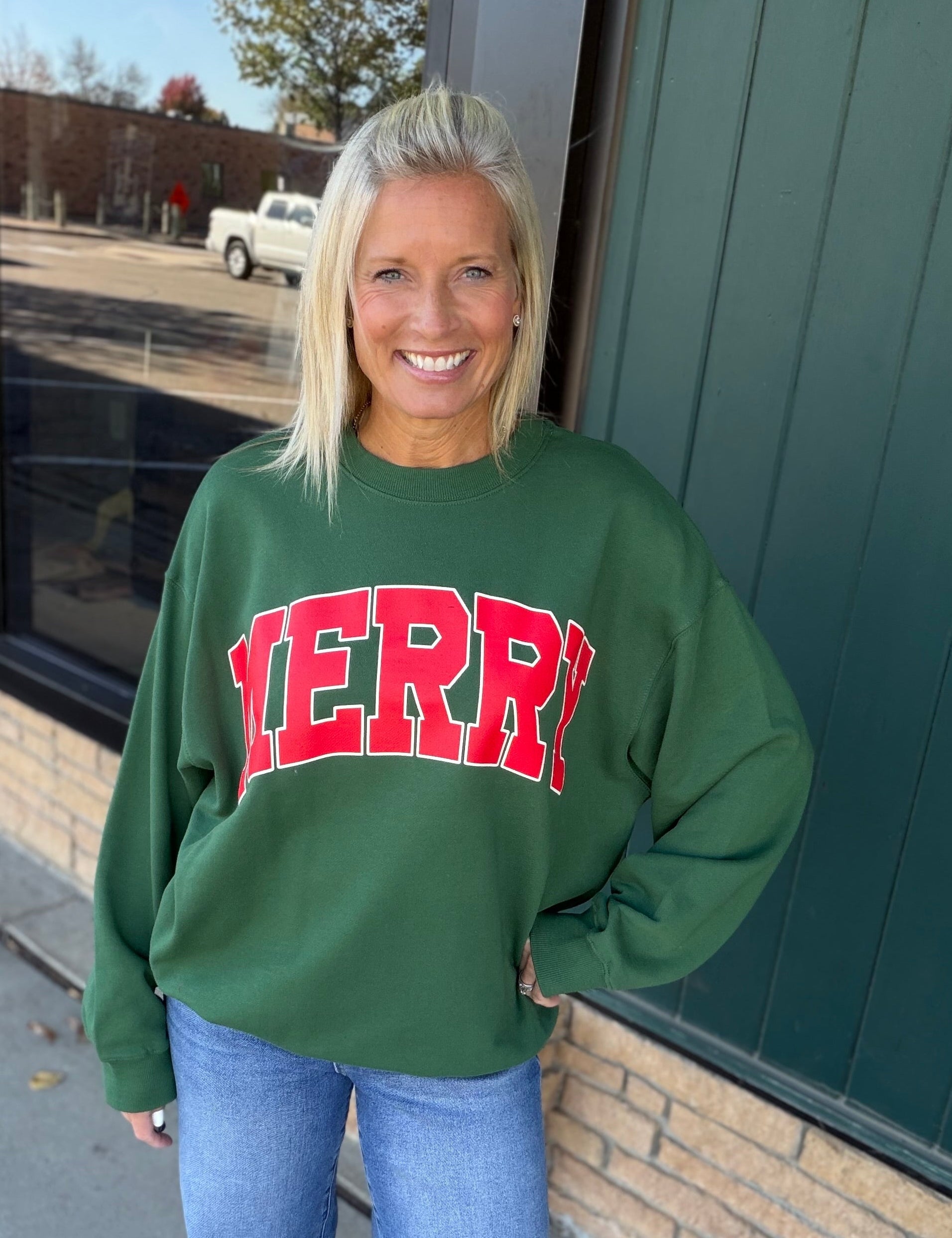 Green Merry Crewneck Sweatshirt Top - Sweatshirt TRES BIEN